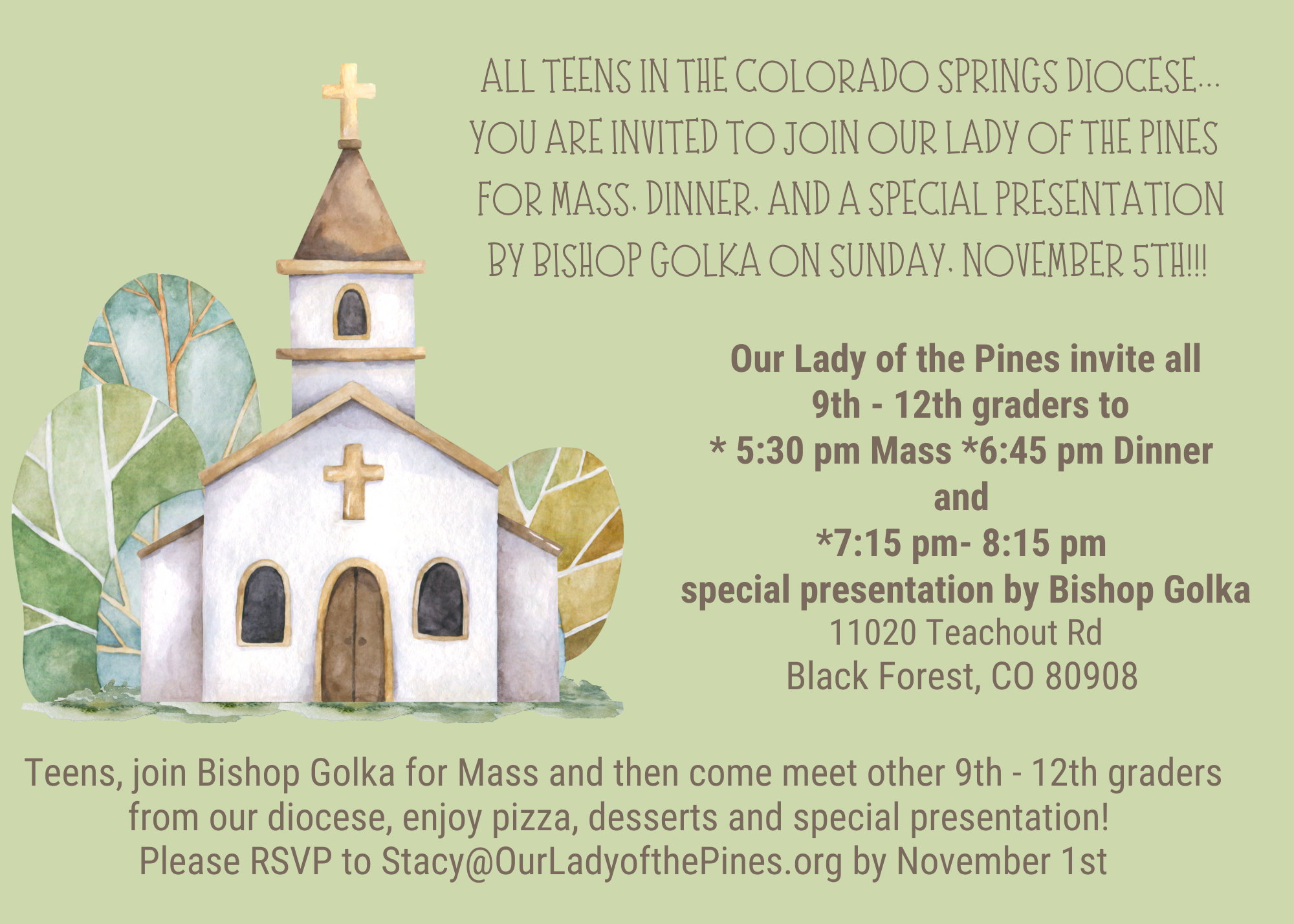 Mass, Dinner, and Presentation with Bishop Golka